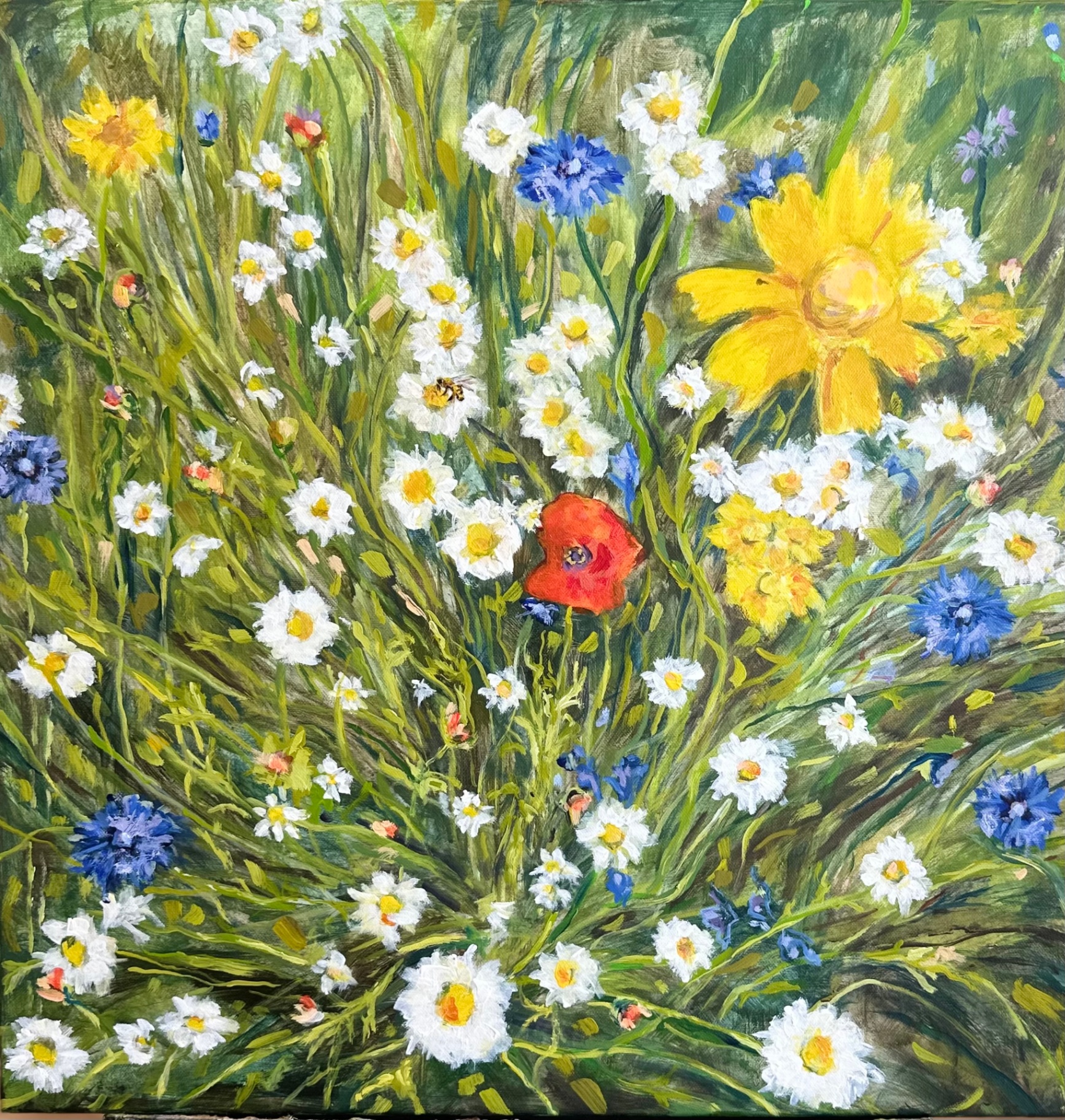 Sold daisies and cornflowers painting - Sold - — by Heather Lavender