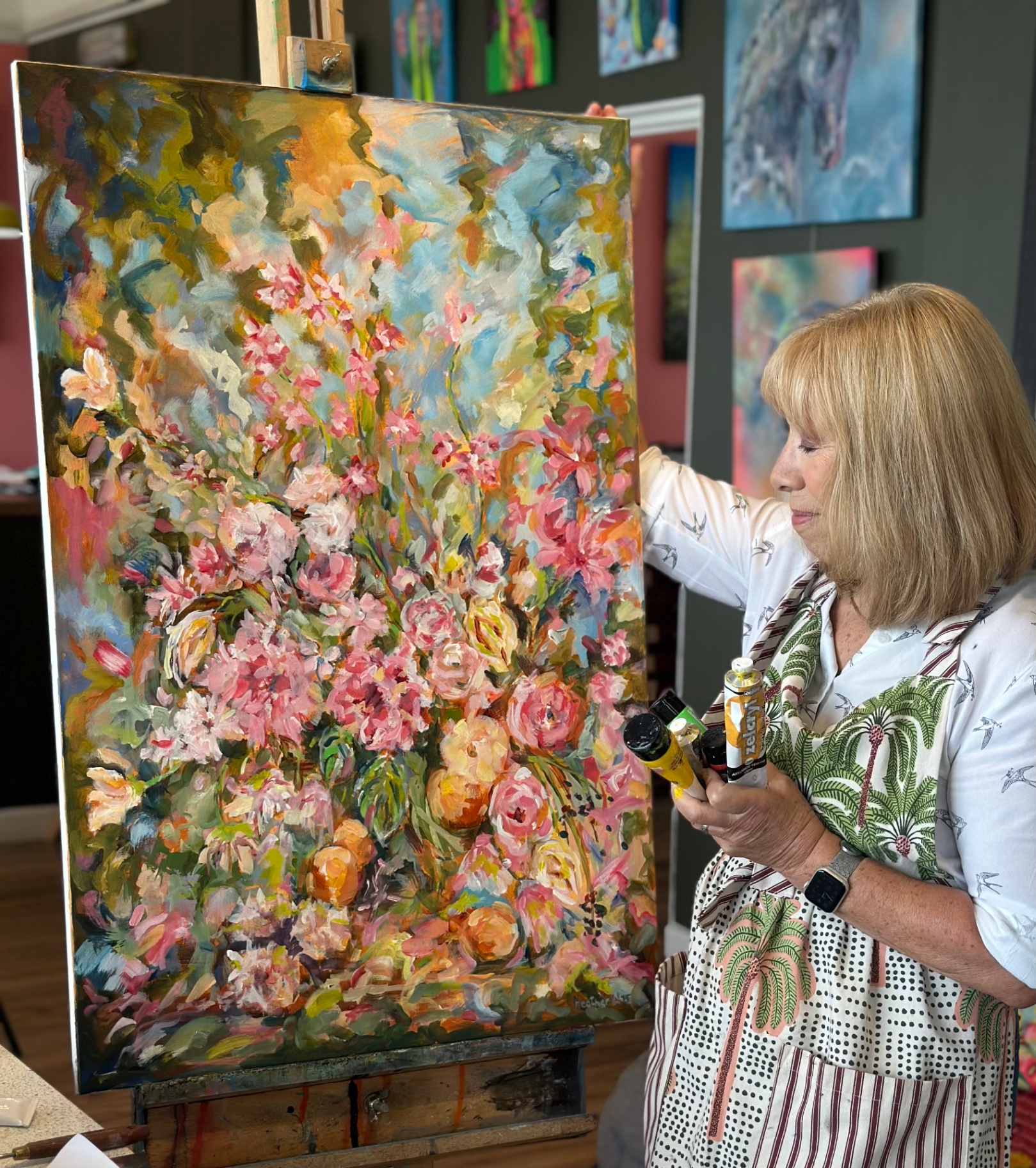 The artist and Melange des Fleurs - Studio photograph by Heather Lavender
