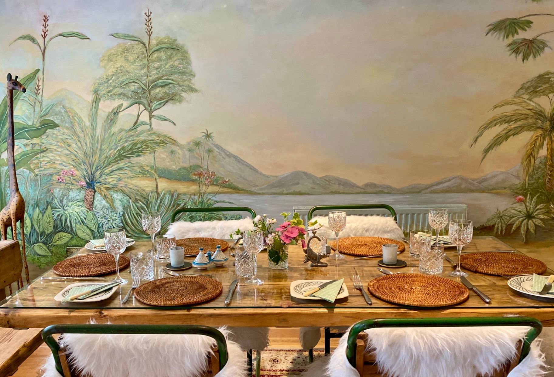 Tropical dining room mural - full view - Hand-painted mural by Heather Lavender