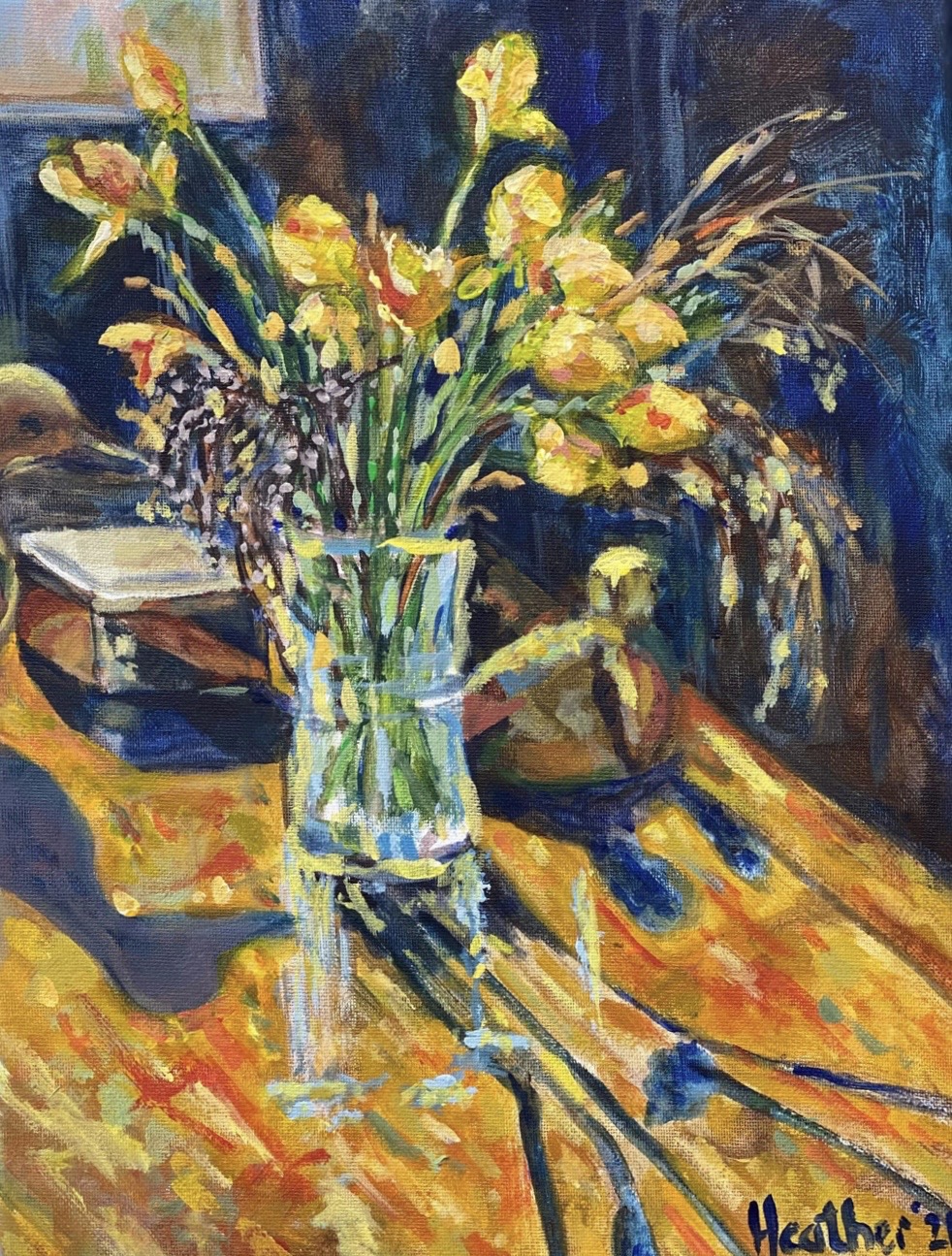 Jonquilles dorées - Acrylic on canvas by Heather Lavender