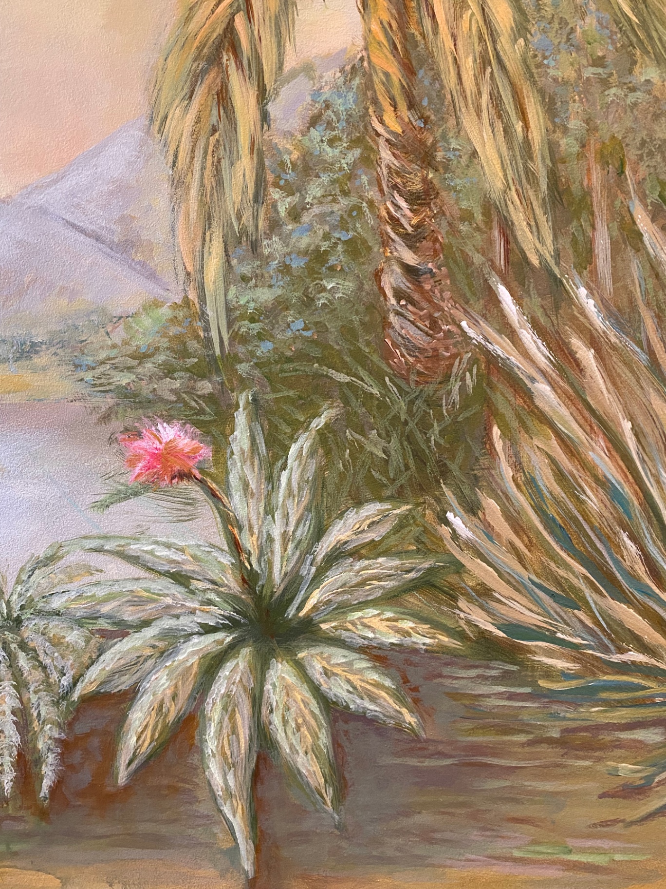 Botanical palm mural detail - Hand-painted mural detail by Heather Lavender