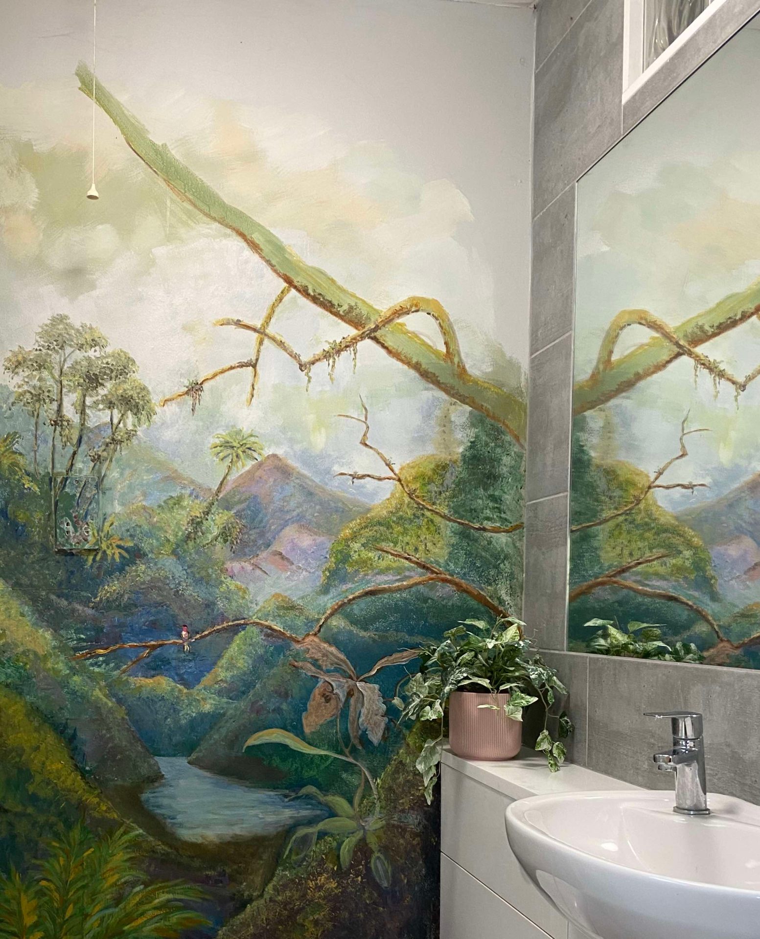 Jungle Cloakroom - hand-painted mural by Heather Lavender at Private residence