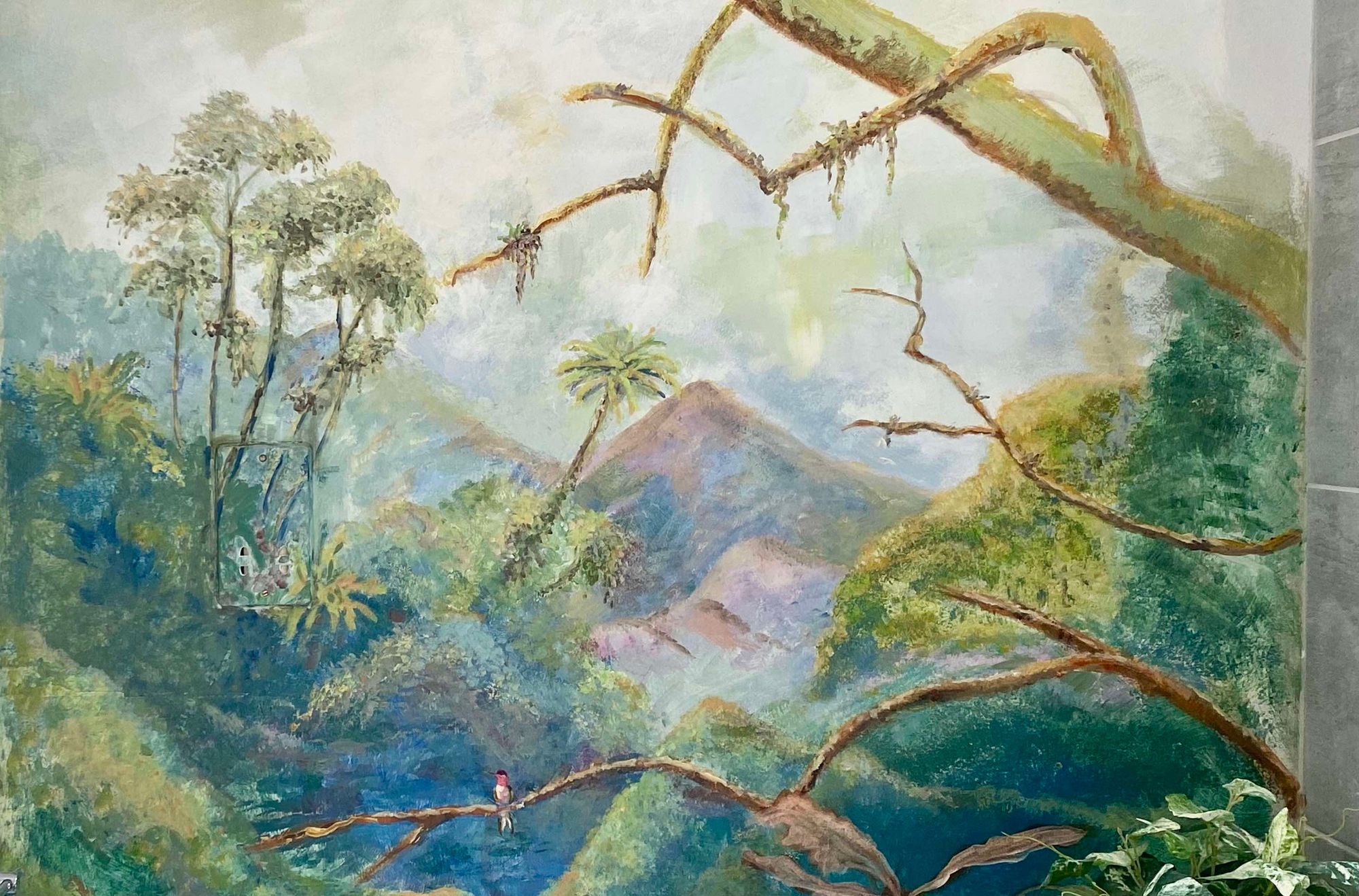 Jungle Cloakroom - Detail - hand-painted mural by Heather Lavender at Private residence