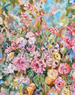 Pink Roses & Blossom - painting by Heather Lavender